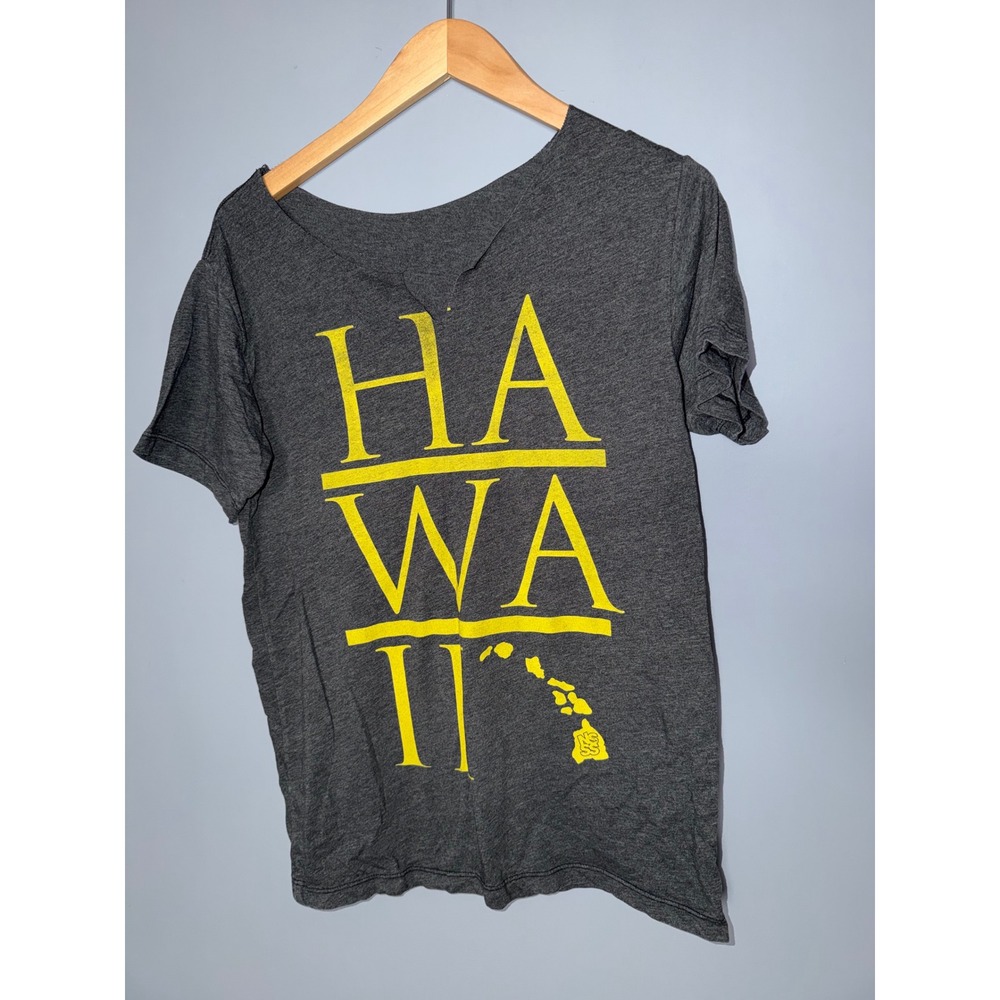 Hawaii Graphic T Shirt Dark Gray Yellow Islands Map Casual Tee Top‎